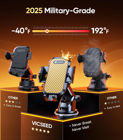 VICSEED Gold Phone Holders for Your Car, [True Military-Grade Strongest Suction Power], 3-in-1 Dashboard Windshield Vent, Truck Boat Stand Cell Phone Mount for iPhone Android All Phones