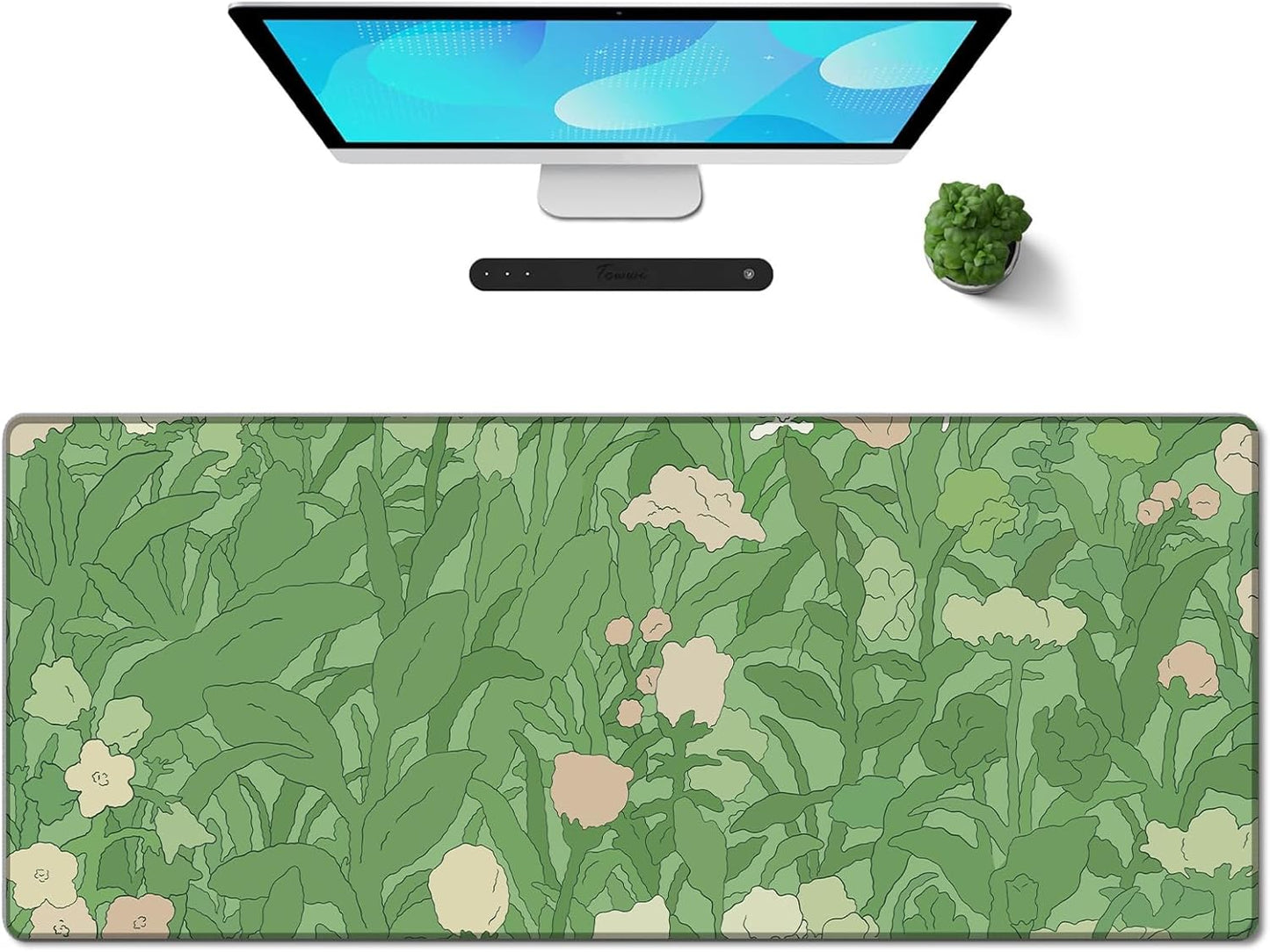 Galdas Gaming Mouse Pad XXL XL Large Long Extended Big Mousepad Non-Slip Rubber Keyboard Mouse Pad with Stitched Edges for Laptop Home Office (31.5x11.8x0.08 Inch) -Green Leaf