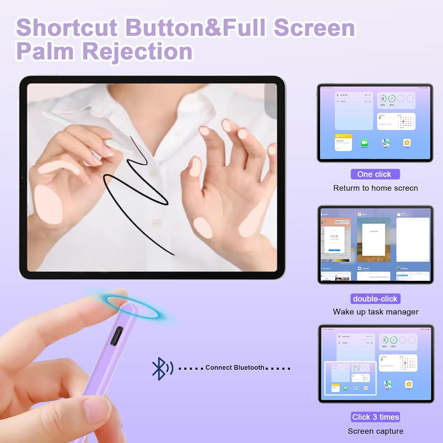 Pencil 2nd Generation for iPad 2018-2024 with Magnetic Wireless Charging Compatible with Apple iPad Pro 13”(M4)/12.9”/11”,iPad Air 6(M2)/5/4/3,iPad mini 7(A17 Pro)/6/5,iPad10/9/8/7/6 Purple