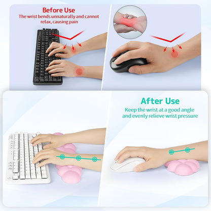 Cloud Wrist Rest Keyboard, Cloud Keyboard Wrist Pad Set with PU Leather Memory Foam, Cute Arm Rest for Palm Support, PC/Gaming Desk Accessories/Office Setup/Computer Hand Cushion - Pink