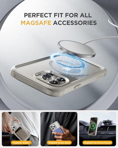 Miracase Magnetic for iPhone 15 Pro Max Case 6.7'' [Compatible with Magsafe] Full-Body Drop Proof Phone Case for iPhone 15 Pro Max with Built-in 9H Tempered Glass Screen Protector,Grey Titanium