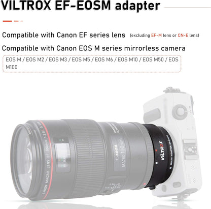 VILTROX EF-EOS M Mount Camera Adapter,Autofocus Lens Converter Ring,EF-M Lens Adapter Compatible with Canon EF/EF-S Series Lens/Canon EOS M Series Mirrorless Camera EOS M1 M2 M3 M5 M6 M10 M100