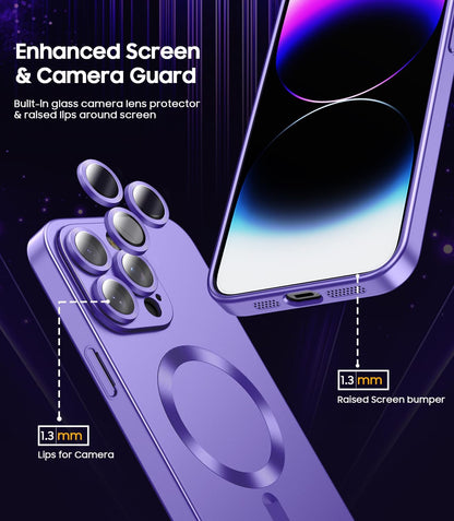 Magnetic for iPhone 14 Pro Max Case [Compatible with MagSafe][Built-in Camera Lens Protector] Slim Soft TPU Bumper Shockproof Metallic Luster Phone Case (Purple)
