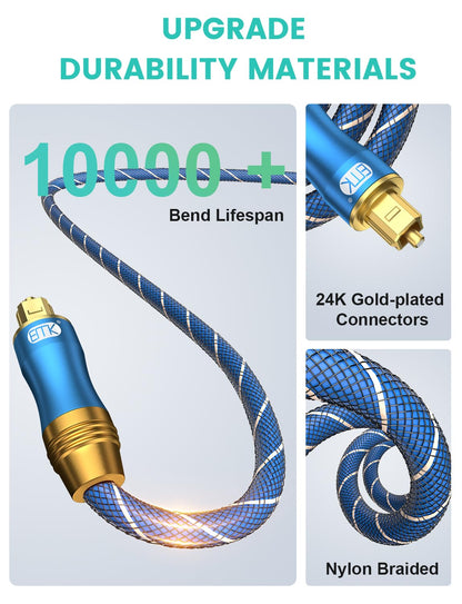EMK Digital Optical Audio Cable Fiber Optical Toslink Cable SPDIF Audio Cable Male to Male Cord for Home Theater, Sound Bar, TV, PS4, Xbox, PlayStation & More (49Feet/15M)