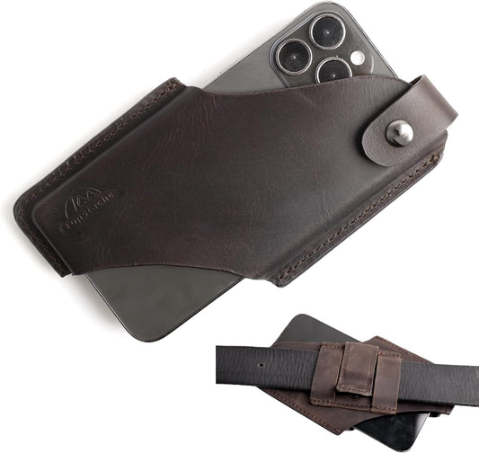 Topstache Leather Phone Holster/ Sheath with Belt Clip Loop, Magnetic Closure,Cell Phone Case/ Pouch for iPhone, Samsung,Darkbrown,Large