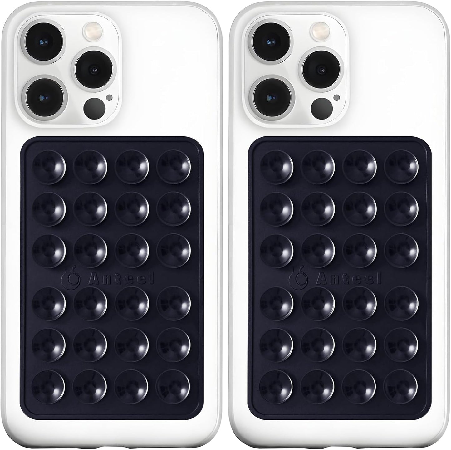 Anteel MAX Silicone Suction Phone Case Adhesive Mount, Upgraded Super Strong Grip, Durable, Easy to Use, Hands-Free Sticky Phone Holder for Selfies, Tiktok Videos, 2.56"x3.94" (BLK&BLK)