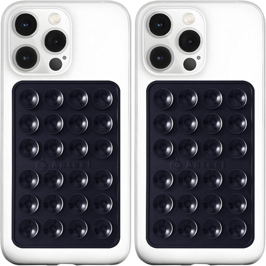 Anteel MAX Silicone Suction Phone Case Adhesive Mount, Upgraded Super Strong Grip, Durable, Easy to Use, Hands-Free Sticky Phone Holder for Selfies, Tiktok Videos, 2.56"x3.94" (BLK&BLK)