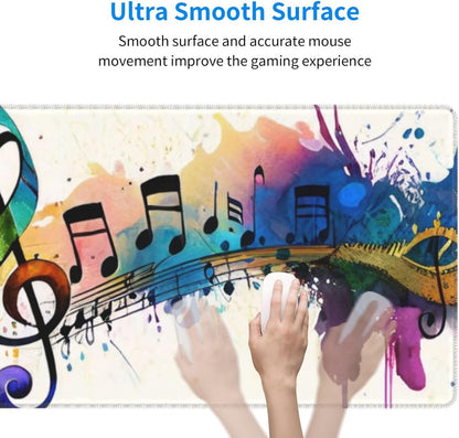 Gaming Mouse Pad, Large Non-Slip Rubber Base Mousepad, Keyboard Mouse Mat, Desk Pad with Stitched Edges, 31.5x11.8inch, Music Note