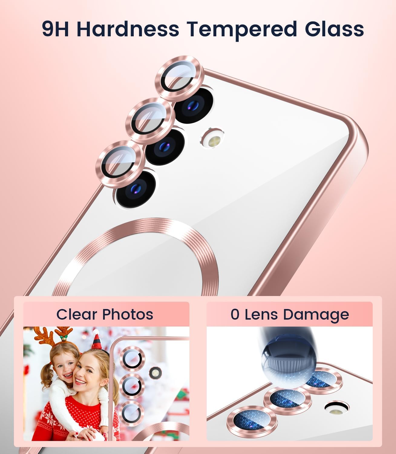 Slim Thin for Samsung Galaxy S25 Case, Compatible with MagSafe, Built-in Camera Lens Protector, Shockproof Protective Phone Case, Soft Electroplated Clear Phone Cover, Rose Gold