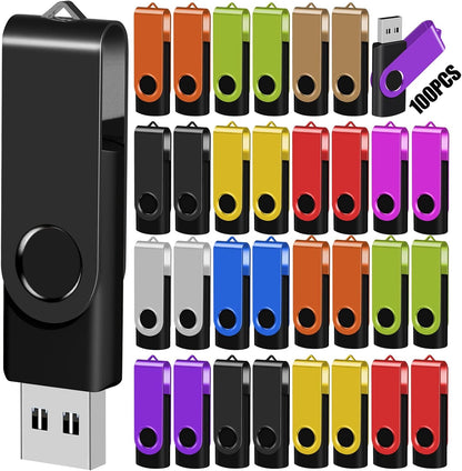 EASTBULL Flash Drives Bulk 8GB USB Thumb Drive 50 Pack USB 2.0 Memory Stick Swivel Pen Drive with Lanyard for Storage and Backup (8 GB 50 Colors)