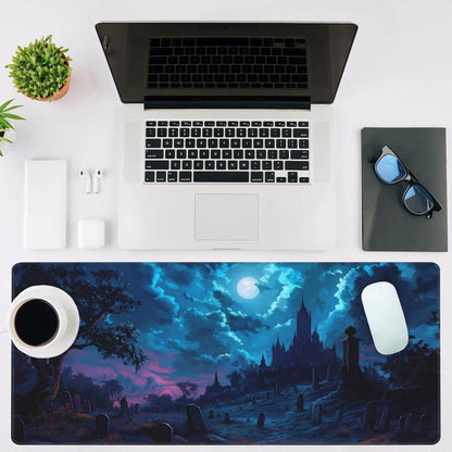 Mouse Pad Large Gothic Graveyard Non-Slip Game Desk Mat with Stitched Edge Laptop Keyboard Desk Pad for Work Home Gaming (35.4 x 15.7 Inches)