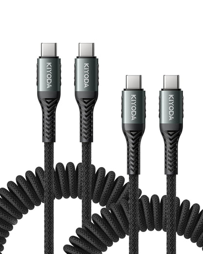 USB C Cable for Car 3FT/6FT, Coiled USB C to USB C Cable Fast Charging 66W, Braided USB Type C Charger Cord Compatible with iPhone 16 15 Pro Max, Samsung Galaxy, Google Phones and More Type C Devices