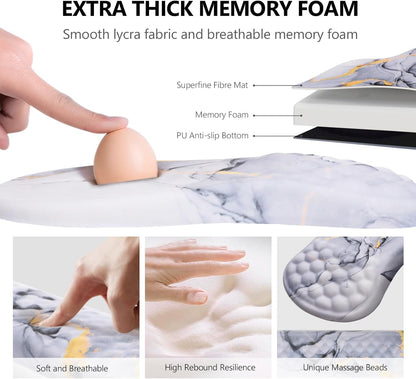 Mouse Pad Wrist Support, Laokiiy 2 in1 Keyboard Wrist Rest+ Ergonomic Mouse Pad, Non-Slip Wrist Rest for Computer Keyboard, Made Easy Typing & Relieve Wrist Pain(White Gold Gray Marble)