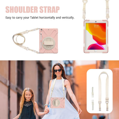 ZenRich Shockproof Case for iPad 9th/8th/7th Generation 10.2 inch 2021/2020/2019, Heavy Duty Rugged Case with Pencil Holder/360° Rotating Kickstand/Handle/Carrying Strap, SakuraPink