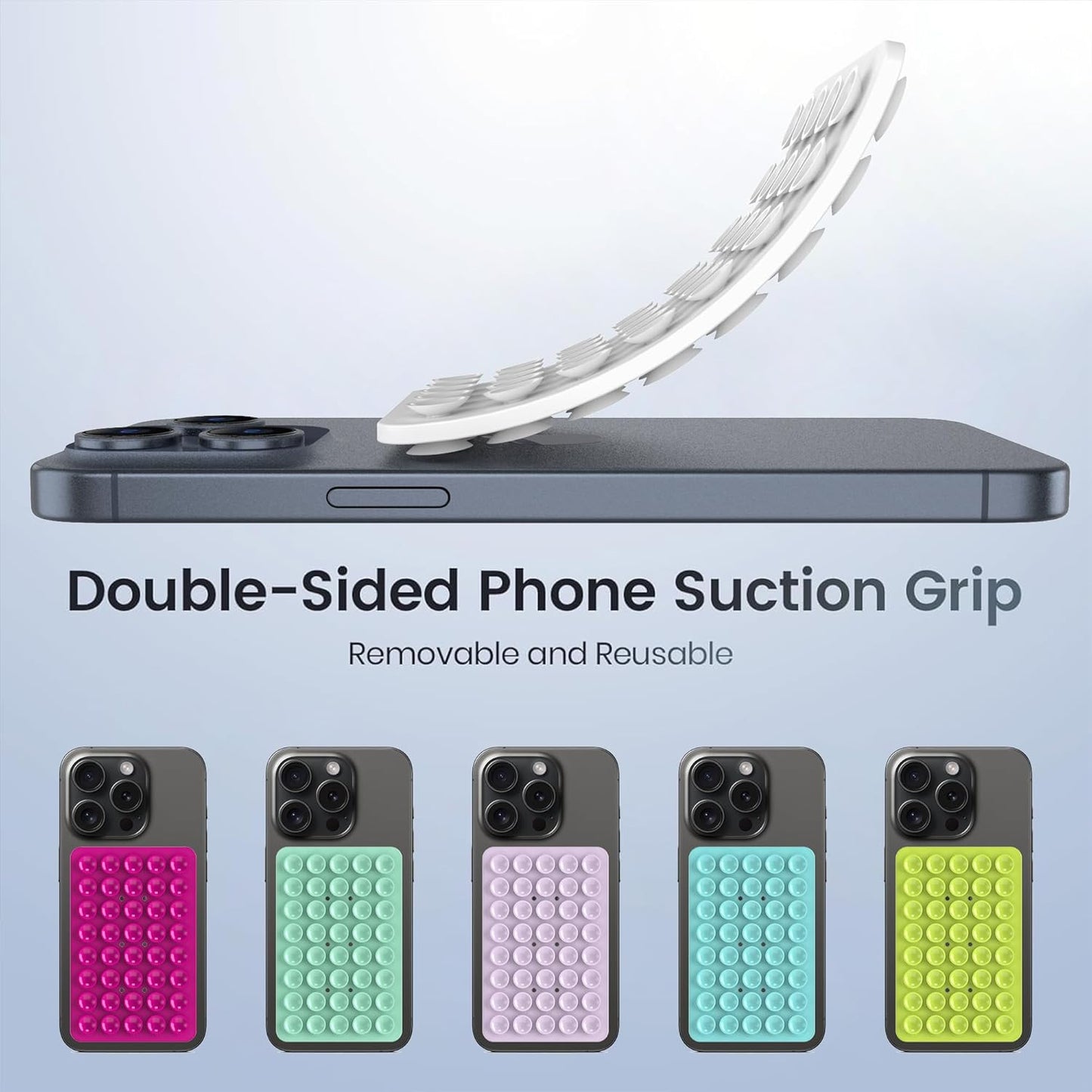 Silicone Double Sided Suction Phone Case Mount, Detachable Hands Free & Strong Grip Holder for Selfies & Videos, Compatible iPhone Android (White, 1Pack)