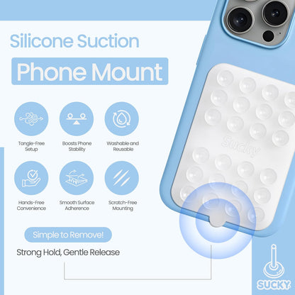 SUCKY Double Sided Suction Phone Octo Cup Buddy Mount - Anti-Slip Holder, Hands-Free Phone Accessory for iPhone and Android - Sticky Grip for Selfies, Videos - Clear