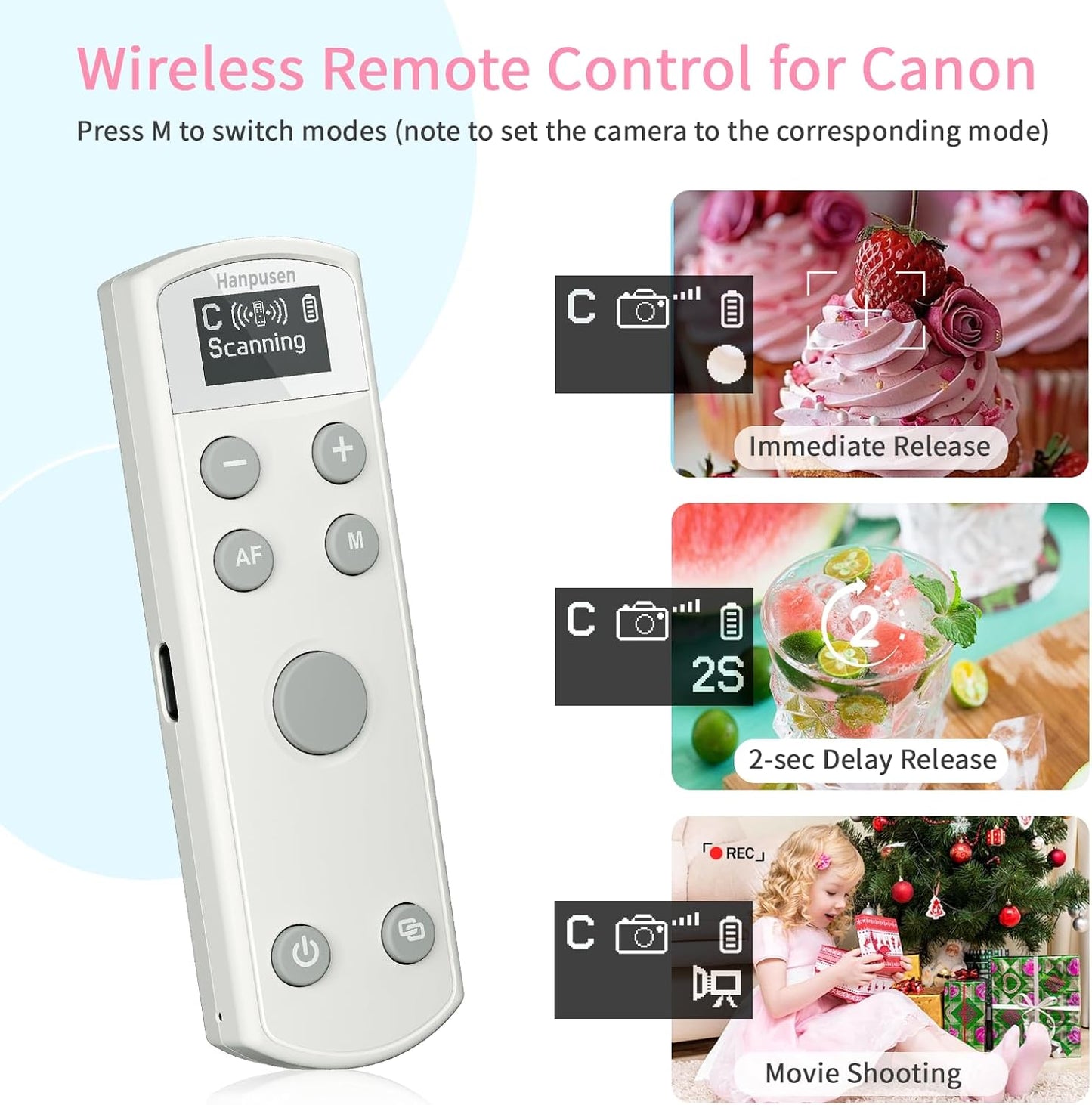 for Canon Rechargeable Wireless Remote Control - Camera Remote Shutter Release with Zoom Focus Compatible with Canon G7X Mark III/R50/R6 II/R10/R/RP/R5/R8/R100/M50/M200/M6 Mrak II/R5 II/6D II/SL3