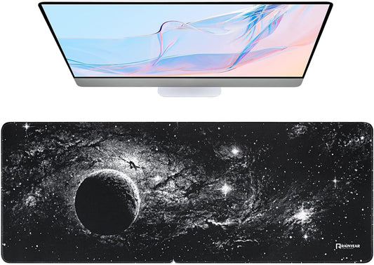 RAINYEAR Large Gaming Mouse Pad(31.5 x 11.8 Inch), Computer Mousepad with Anti-Slip Rubber Base, Smooth Large Keyboard Mouse Pad Mat for Gamer, Office, Home, Black Universe