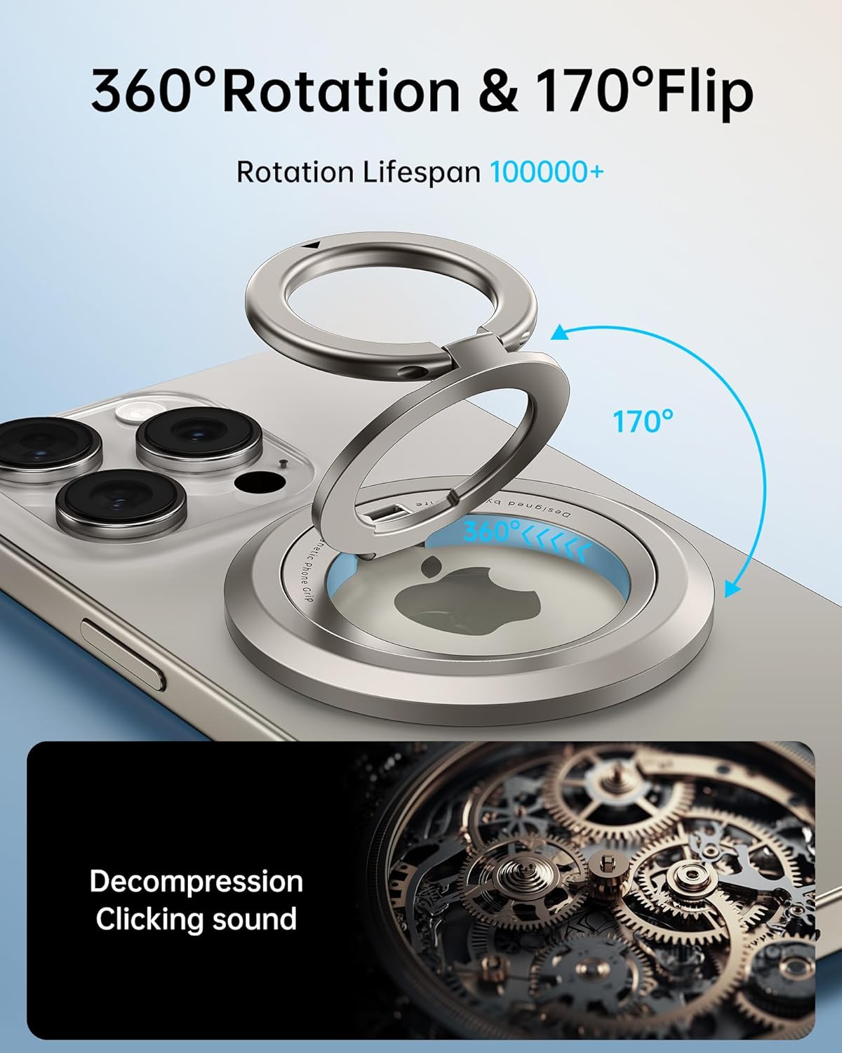 SYNCWIRE Phone Ring Holder Grip for MagSafe, 360° Rotation Magnetic Cell Phone Grip Stand Two-Sided Magnetic Compatible with iPhone 16 15 14 13 12 Pro Max fits MagSafe Accessories - Titanium