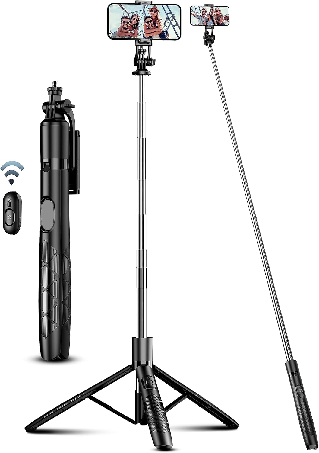 71" Phone Tripod & Selfie Stick, All in One Extendable Cell Phone Tripod with Wireless Remote, Tripods Stand for iPhone & Travel Selfie Stick 360° Rotation Compatible with iPhone Android, Camera