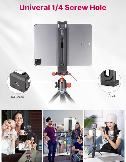 ULANZI iPad Phone Tripod Mount Adapter with Cold Shoe, Universal Smartphone Tablet Holder for Tripod with Arca Quick Release Plate 1/4'' Screw Mount, Compatible for iPhone iPad Surface Pro and More