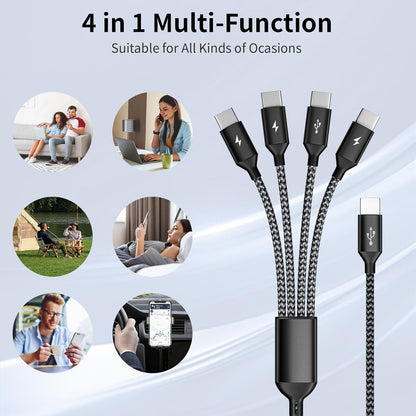 USB C Splitter Multi Charging Cable 2Pack, Dual Type C Charger Cord,4 in 1 Multiple Nylon Braided Cable with 4 Type-C Connectors Compatible with iPhone 15 Pro Max/Samsung Galaxy/Tablets/Google-5FT.