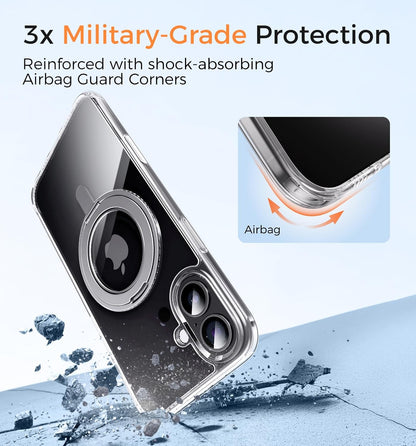 MAGIC JOHN 360° Rotatable Magnetic Invisible Stand for iPhone 16 Case [Camera Control Button] [Compatible with MagSafe] 16FT Military Grade Shockproof for iPhone 16 Case 6.1'' with Kickstand, Clear