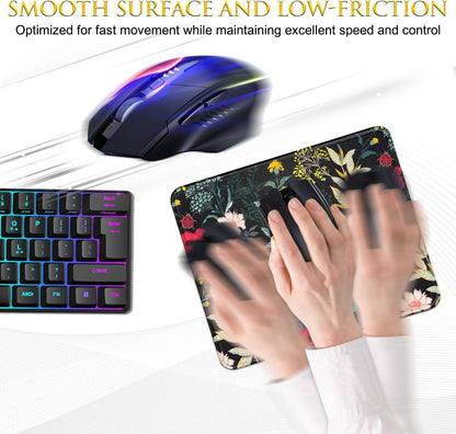 JIKIOU 3 Pack Mouse Pad with Stitched Edge, Comfortable Mouse Pads with Non-Slip Rubber Base, Washable Mousepads Bulk with Lycra Cloth, Mouse Pads for Computers Laptop Mouse 10.2x8.3in Black Flowers