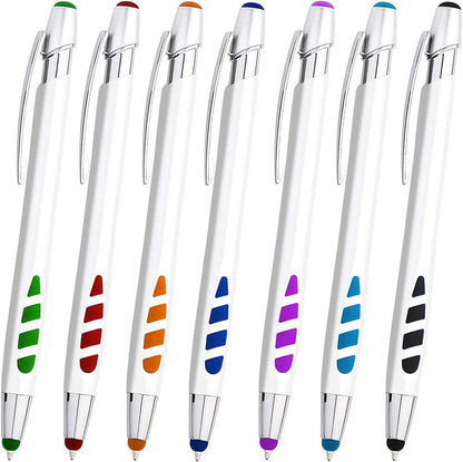 Stylus Pens - 2 in 1 Touch Screen & Writing Pen, Sensitive Stylus Tip - for Most Touchscreen Devices - Assorted Barrel Colors, Black Ink, 7 Pack