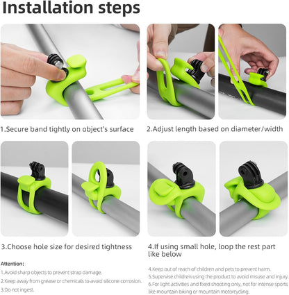 TELESIN Camera 360 Strap Mount Flexible Wrap Band Bike Motorcycle Handlebar Tube Roll Bar Stick Pole Ski Holder Accessories for GoPro Max Hero 13 12 11 10 9 Insta360 Ace Pro X3 DJI Action 3 4 Pocket