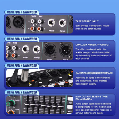 GF8 Pro Multi-Function 8-Channel Bluetooth DJ Sound Console - 7 Stage Equalizer, 99 Sound Effects, Independent Mute for Stage, Karaoke Live