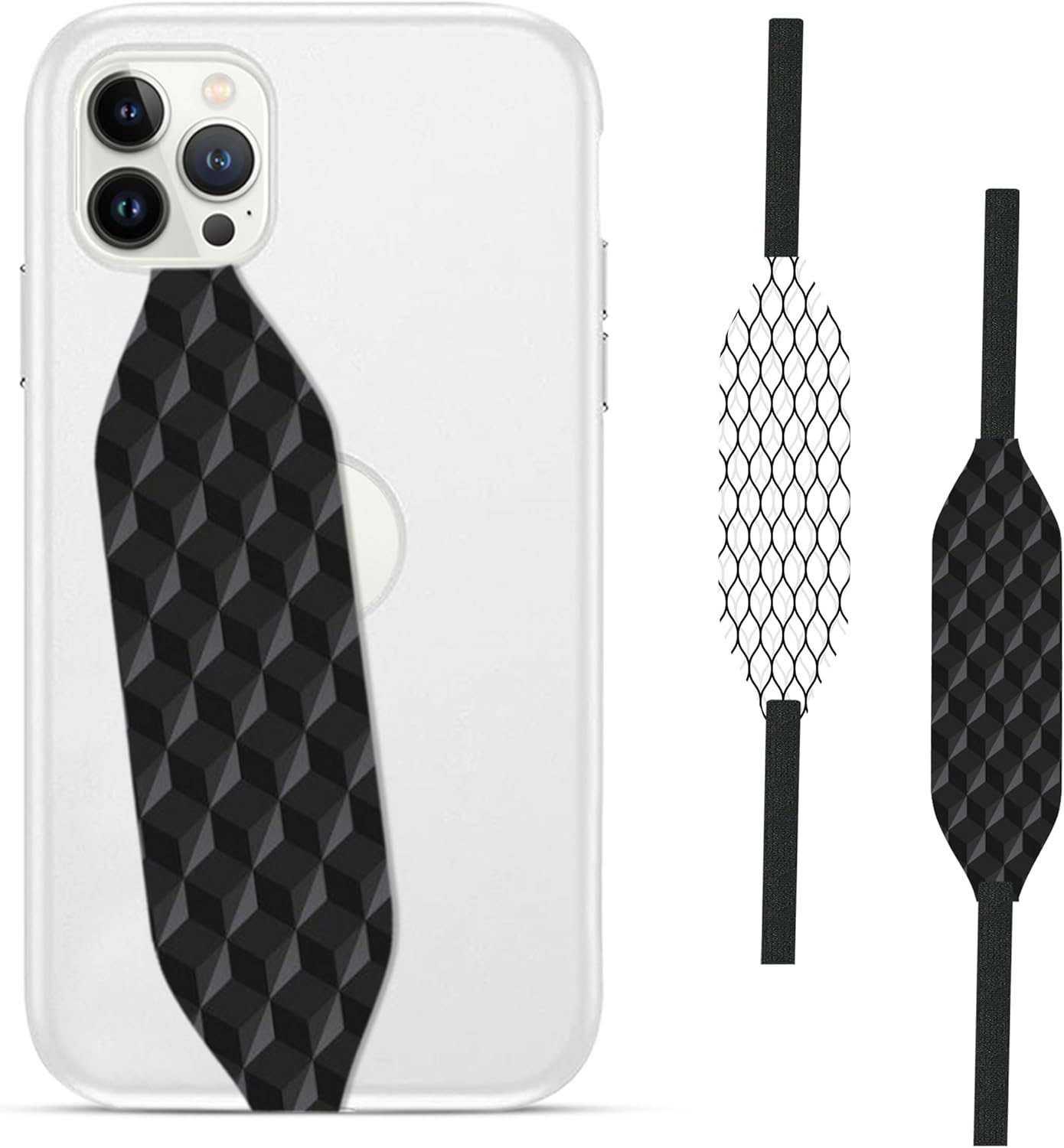 Phone Grip Strap - Pack of 2 Reversible Finger Holder for Phone Back, Customizable Anti-Slip Design, Wireless Charging Compatible Detachable Holder for iPhone - Carbonite Weave
