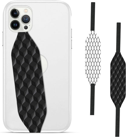 Phone Grip Strap - Pack of 2 Reversible Finger Holder for Phone Back, Customizable Anti-Slip Design, Wireless Charging Compatible Detachable Holder for iPhone - Carbonite Weave