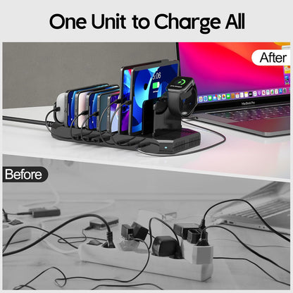 Unitek USB C Charging Station for Multiple Devices Apple - 6 Port MacBook Laptop Charging Dock with Type-C PD 60W Fireproof Fast Charging Stand with Smartwatch & Airpods Holder for iPhone iPad Tablet