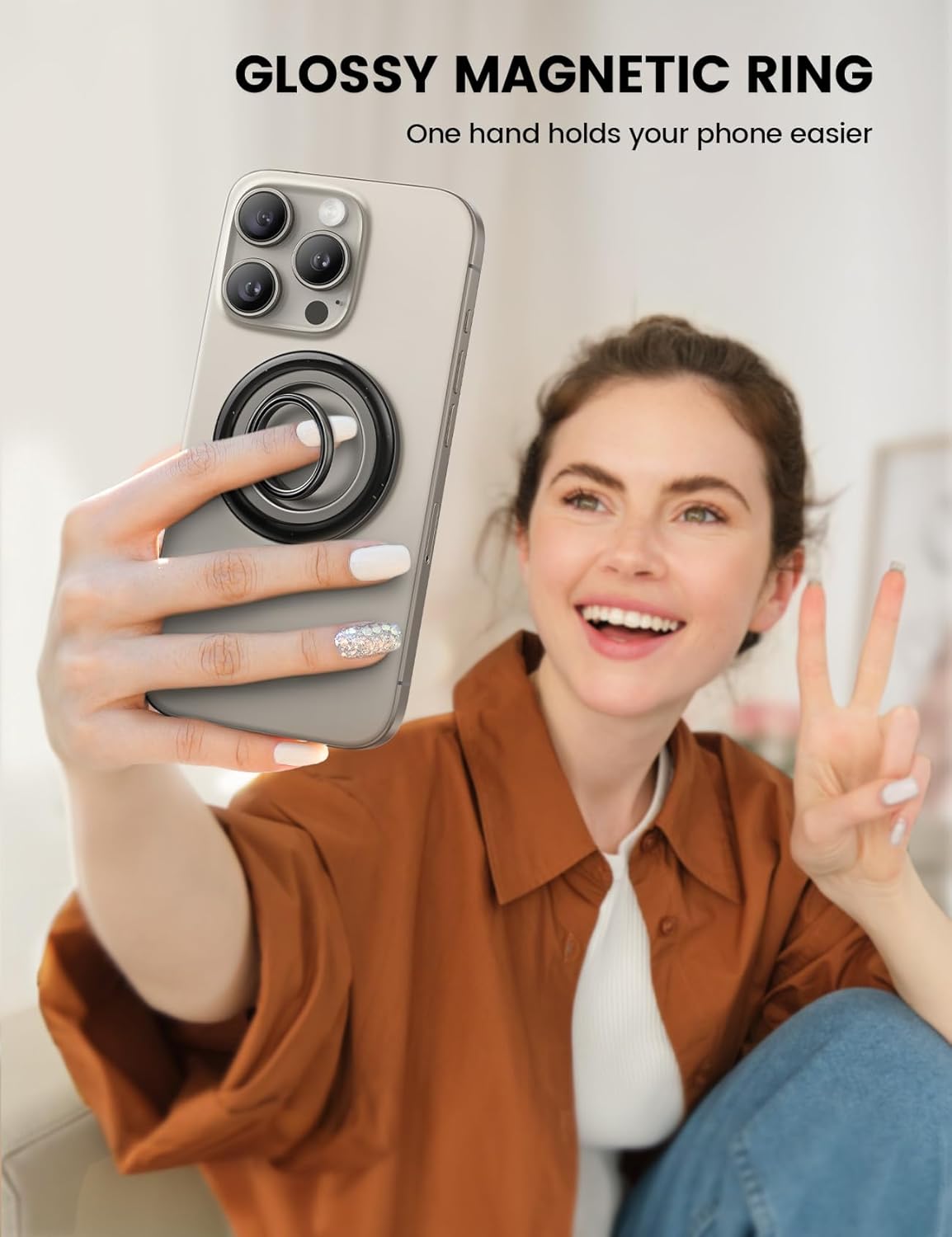 Lamicall [2025 Upgrade Metal Gear Hinge] Magnetic Phone Ring Grip for MagSafe, [4.4lbs Ultra Strong Magnet] Finger Holder Stand, Easily Pull Ring Out, Mag Safe Accessory for iPhone 16 15 14 Pro Max