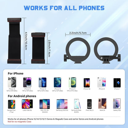 PHOPIK 55" Magnetic Selfie Stick Phone Tripod, Extendable Magnetic Cell Phone Tripod Stand Compatible with iPhone/Android/Sport Camera&Insta 360 x5, Perfect for Video Recording/Selfies/Live Stream