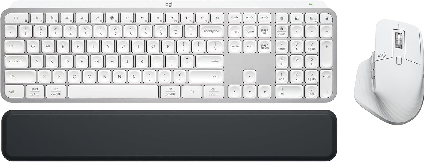Logitech MX Master 3S Keys S Combo - Performance Wireless Keyboard and Mouse with Palm Rest, Customizable Illumination, Fast Scrolling, Bluetooth, USB C, for Windows, Linux, Chrome, Mac - Pale Grey