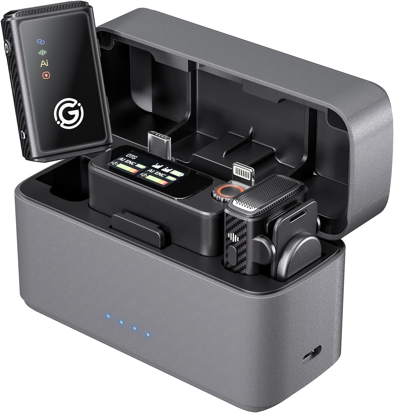 Wireless Microphone, AI Noise Cancelling with 56H Battery, 656ft Range & Wind Muff for iPhone/Android/Camera, Magnetic Clip-On for Streaming/Vlog/Interview