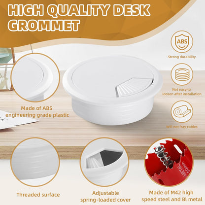 Desk Grommet 2 Inch (50 mm) 10 Pieces, Desk Hole Cover for Cables White, ABS Plastic Grommet Hole Cover with Hole Saw for Wires Cables Through The Countertop by XIOGZAXI