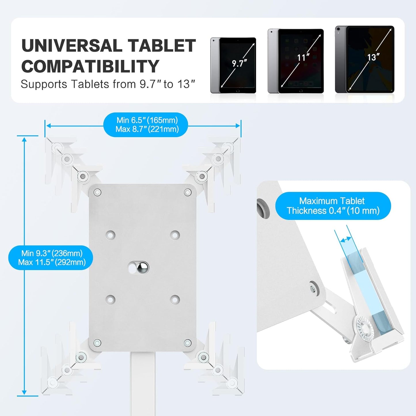 AboveTEK Security iPad Kiosk Floor Stand, Anti-Theft POS Tablet Stands for Retail Business, Height Adjustable Tablet Floor Stand, 360° Swivel Universal Locking Holder Fits 9.7"-13" iPads/iPad Pro/Air