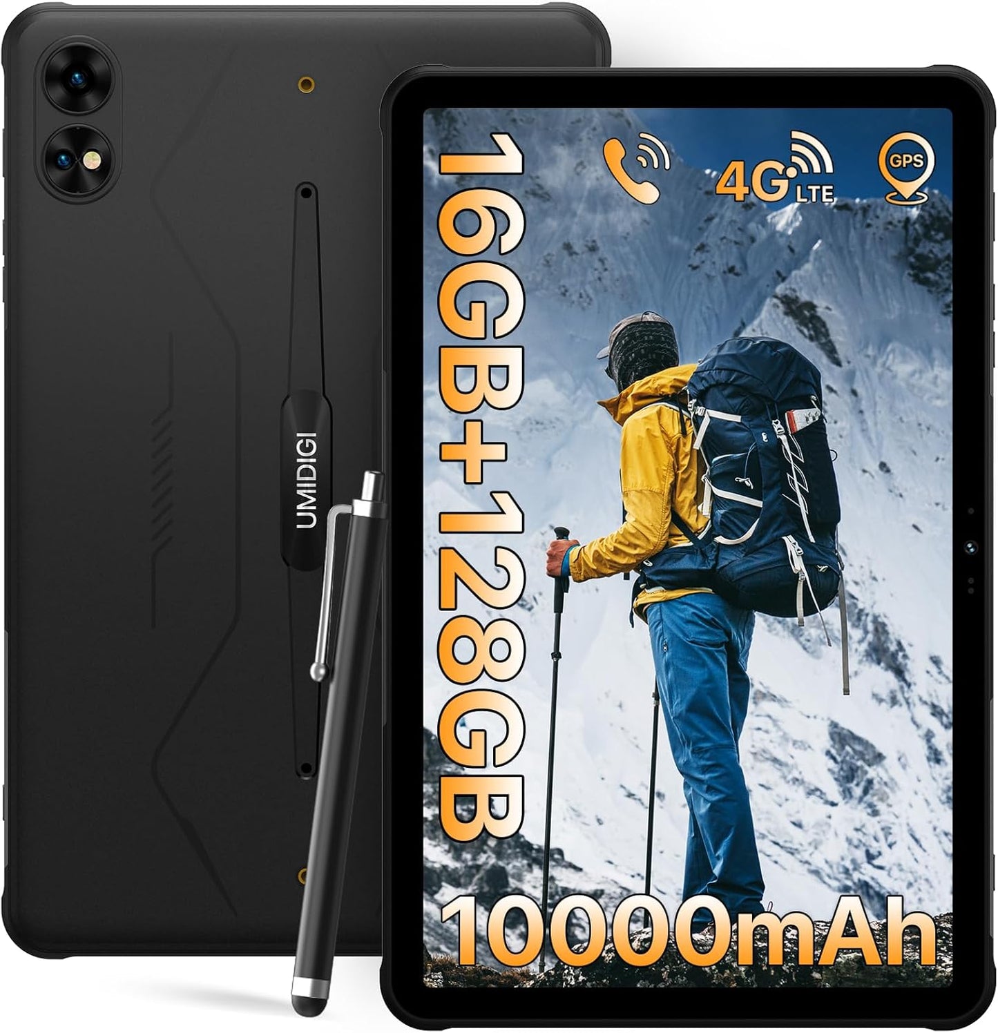 UMIDIGI 2K 11inch Rugged Tablet Android,Active T1 Octa-core 16GB RAM+128GB ROM,10000mAh,16+16+8MP Camera Waterproof Tablet with SIM Card Slot Unlocked/Stylus Pen/4G LTE/WiFi-5/BT 5.0/GPS,Warranty
