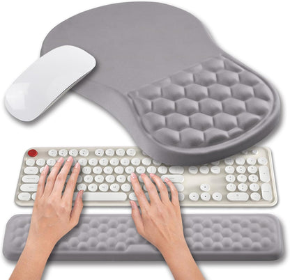 Hokafenle 2 In 1 Ergonomic Mouse Pad Wrist Support & Wrist Rest For Computer Keyboard Set, with Relieve Carpal Tunnel Pain Massage Bulge and Full Memory Gel Design (2In1 Set,Neutral Gray Light Purple)