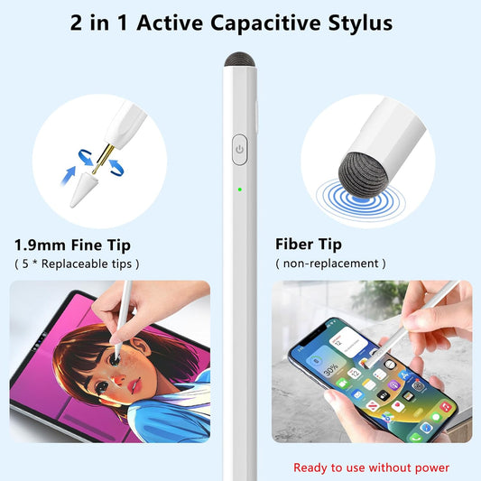 Stylus Pen for iPad, 2 in 1 Active and Capacitive Apple Pen, Fast Charge for Apple iPads 10th Generation Pencil, Compatible with iPad Pro 11/12.9", iPads 6/7/8/9/10, Air 3/4/5, iPad mini 5/6 (White)