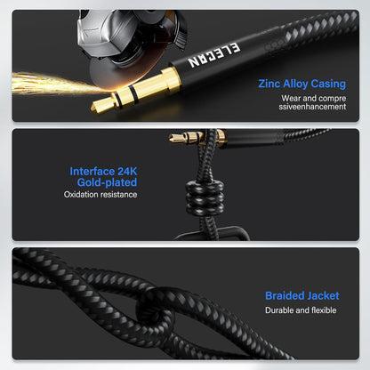 Elecan Headphone Extension Cable 3 Ft/2 Pack, 1/8 Inch 3.5 MM AUX Cord Wire Male to Female, Hi-Fi Sound Thin&Slim Braided TRS Stereo Audio Beats Cable Extender for Car,Home Stereos, Speaker,Phones