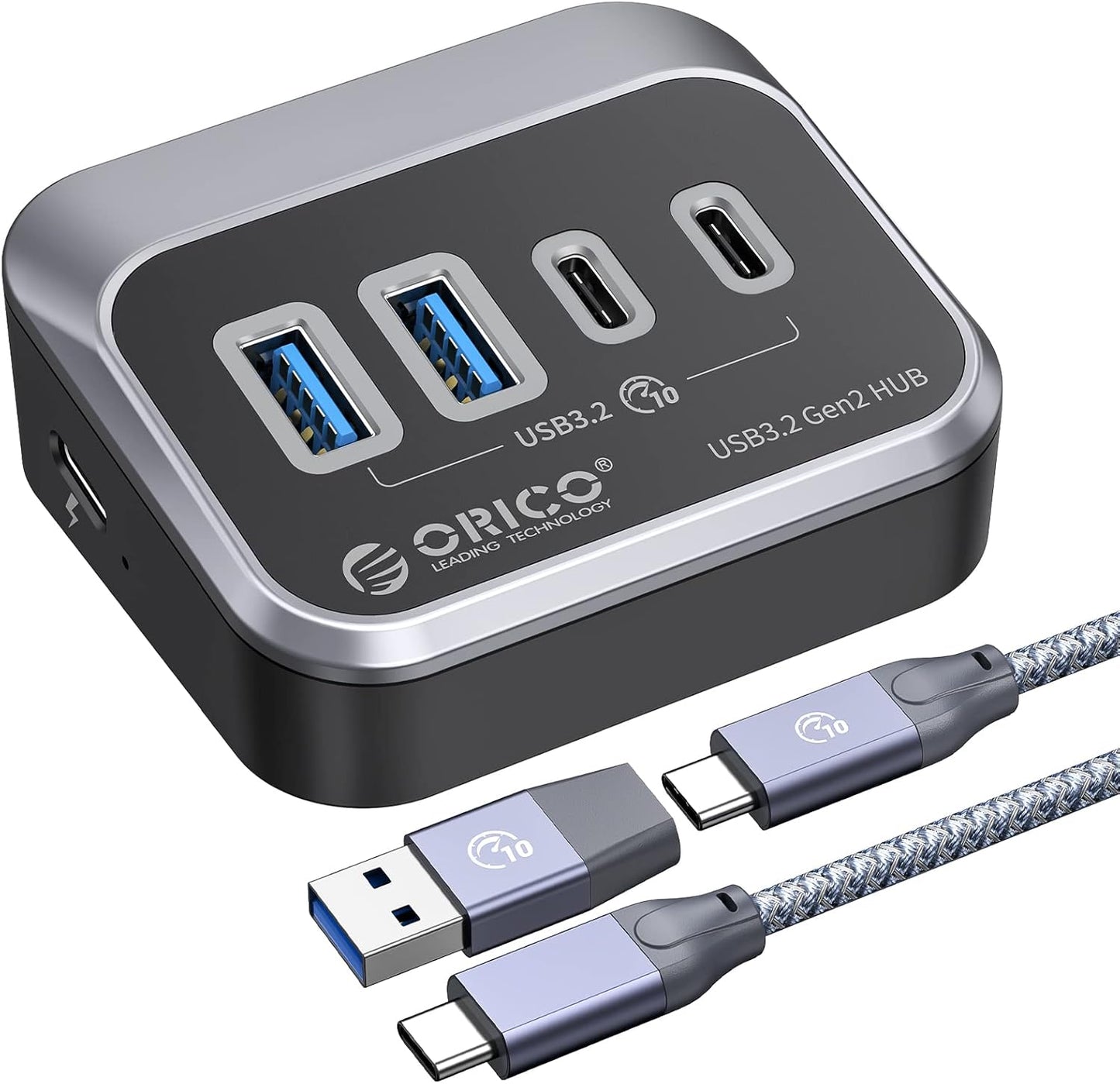 ORICO USB Hub 10Gbps with 2 USB A Ports+2 USB C Ports, USB 3.2 Gen 2 Hub with 1.64Ft USB-C Cable and USB-A Adapter USB Splitter for iMac, MacBooks, Mac Mini