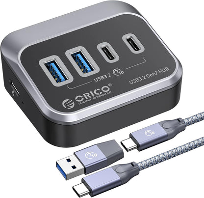 ORICO USB Hub 10Gbps with 2 USB A Ports+2 USB C Ports, USB 3.2 Gen 2 Hub with 1.64Ft USB-C Cable and USB-A Adapter USB Splitter for iMac, MacBooks, Mac Mini