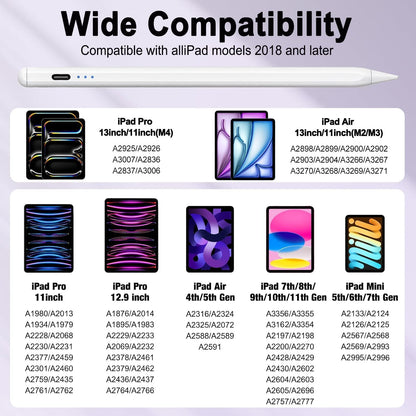 2Pack Stylus Pencil for iPad A16/11th Gen(2018-2025),Fast Charging Pen with Palm Rejection&Tilt Sensitivity Compatible with iPad 6/7/8/9/10/11,iPad-Pro 11"/12.9"/ M4, iPad-Air 3/4/5/M2/M3,Mini 5/6/7