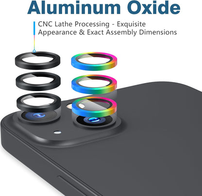 AGVEE 3+3 6 Pack for iPhone 15 6.1" / 15 Plus 6.7" Camera Lens Cover Protector, Metal Ring 9H Tempered HD Glass Camera Cover Protector Film, Black