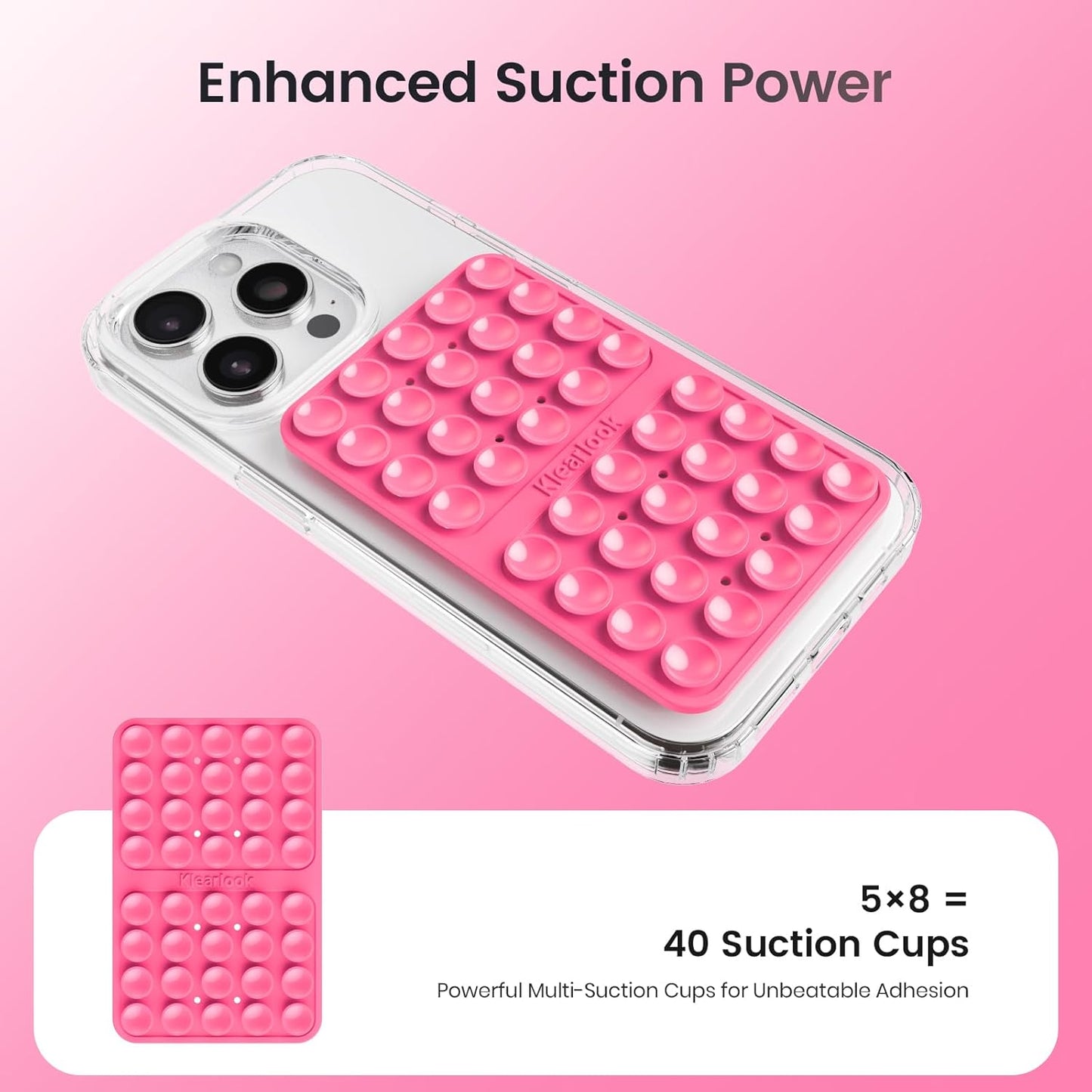 2PCS Silicone Suction Cup Phone Case Mount Double Sided, Hands-Free Phone Accessories Holder for Selfies and Videos, Silicon Sticky Phone Grip for iPhone and Android, Transparent&Hot Pink