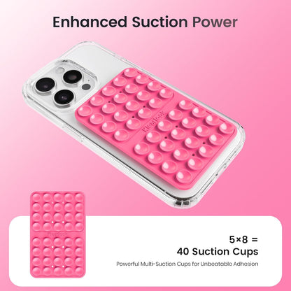 2PCS Silicone Suction Cup Phone Case Mount Double Sided, Hands-Free Phone Accessories Holder for Selfies and Videos, Silicon Sticky Phone Grip for iPhone and Android, Transparent&Hot Pink